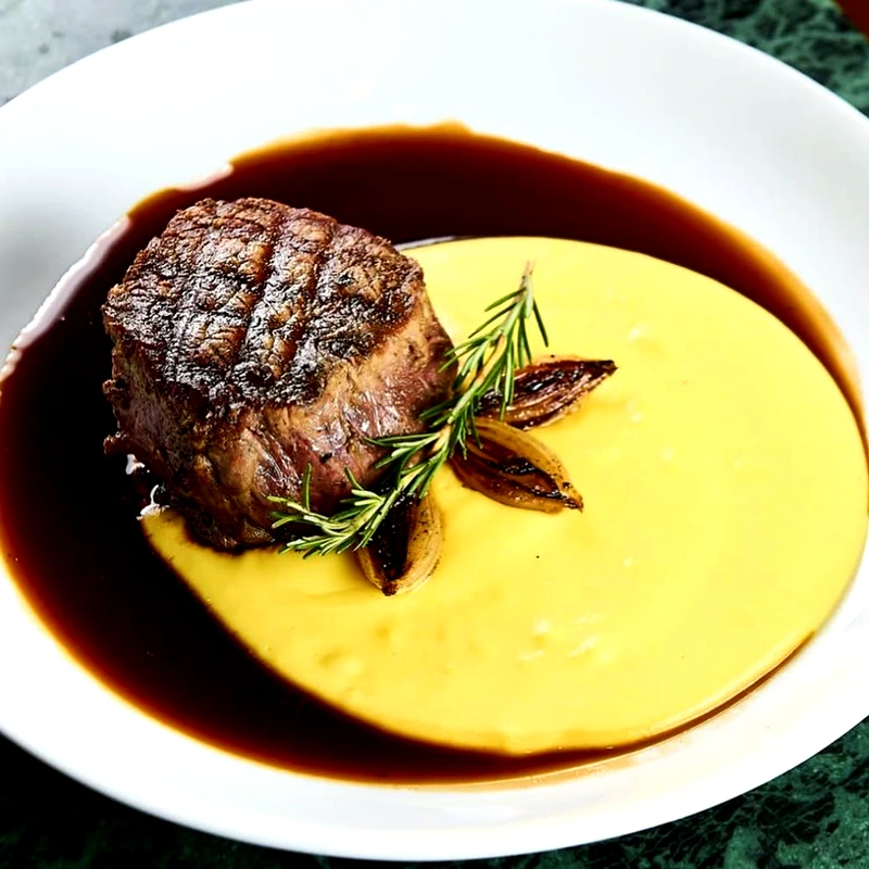Filé ao molho com polenta — restaurante fino no Rio de Janeiro